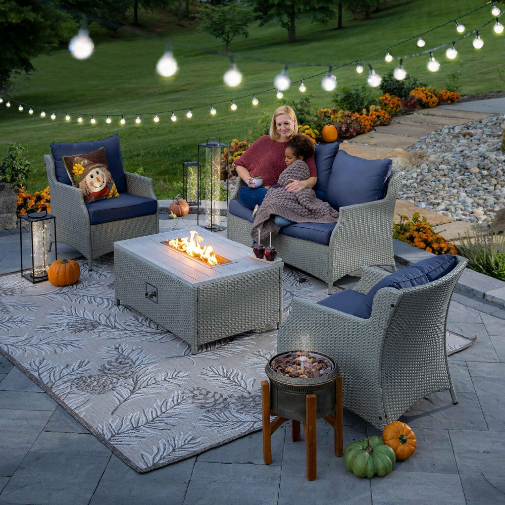 Deluxe 4Pcs Alum Wicker Conversation Set with Cushions | Plow & Hearth