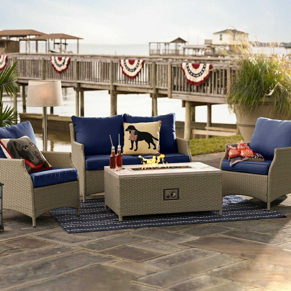 Deluxe 4Pcs Alum Wicker Conversation Set with Cushions | Plow & Hearth