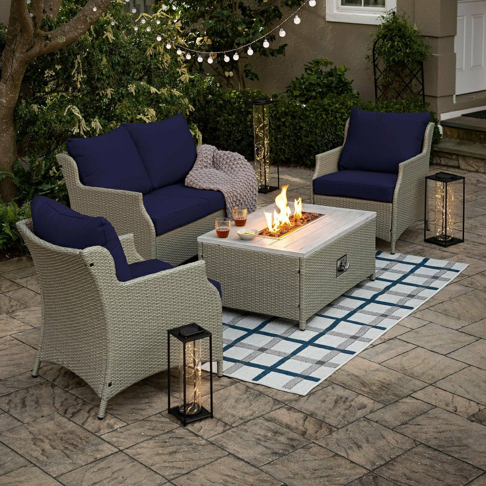 Deluxe 4Pcs Alum Wicker Conversation Set with Cushions | Plow & Hearth