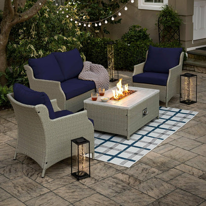 Deluxe 4Pcs Alum Wicker Conversation Set with Cushions | Plow & Hearth