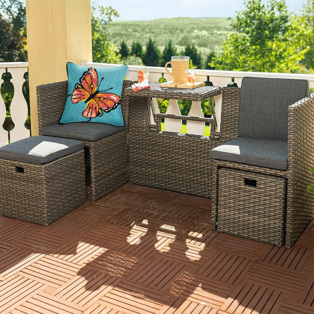 Compact Modular Wicker Balcony Seating Set with Multiple Configuration | Plow & Hearth