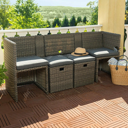 Compact Modular Wicker Balcony Seating Set with Multiple Configuration | Plow & Hearth