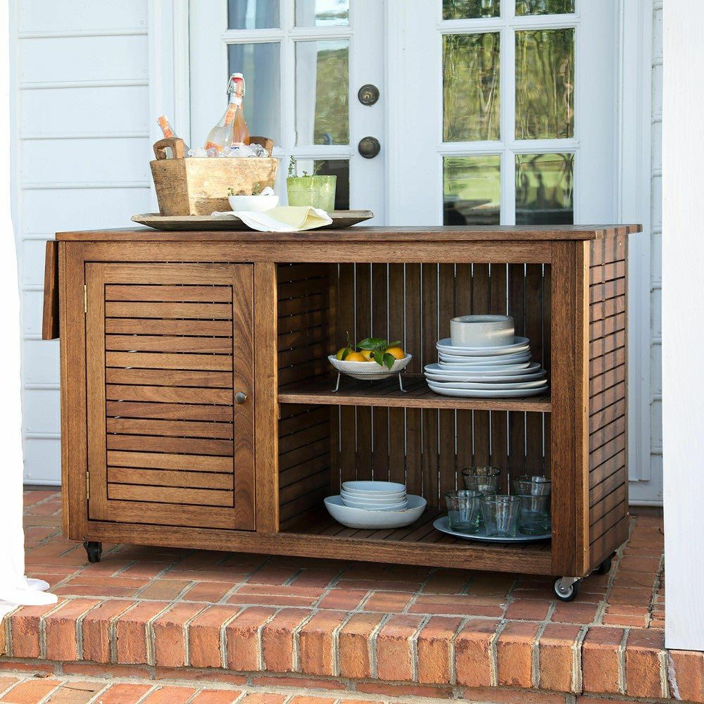 Large Eucalyptus Wood Rolling Cart | Plow & Hearth