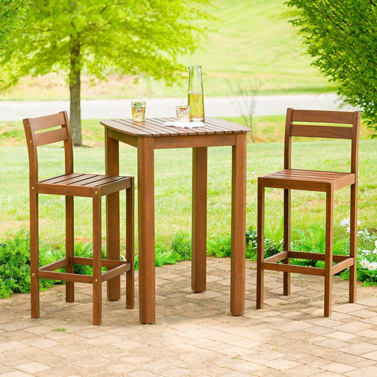 Lancaster Eucalyptus Outdoor Bar Set with Table and 2 Bar Stools, 3-Pi | Plow & Hearth