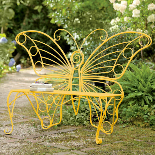Yellow Metal Butterfly Garden Bench | Plow & Hearth