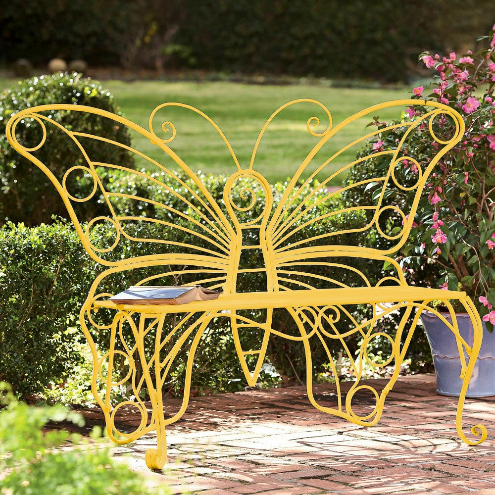 Yellow Metal Butterfly Garden Bench | Plow & Hearth