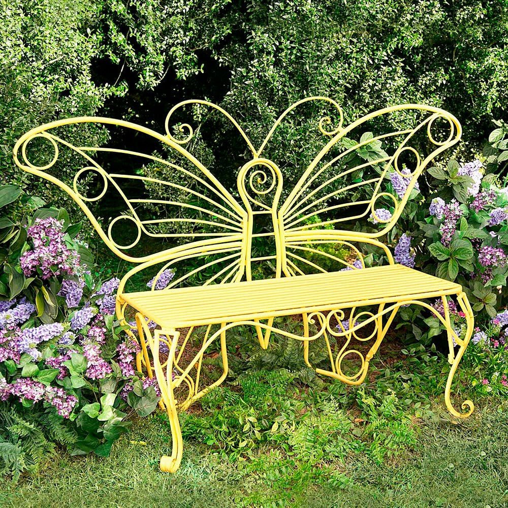 Yellow Metal Butterfly Garden Bench | Plow & Hearth
