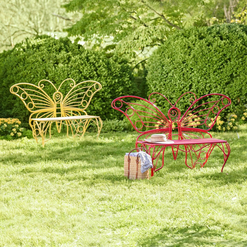 Yellow Metal Butterfly Garden Bench | Plow & Hearth