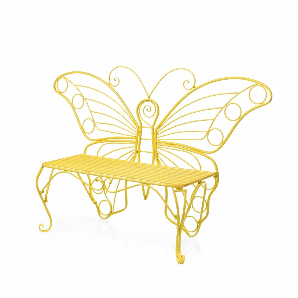 Yellow Metal Butterfly Garden Bench | Plow & Hearth