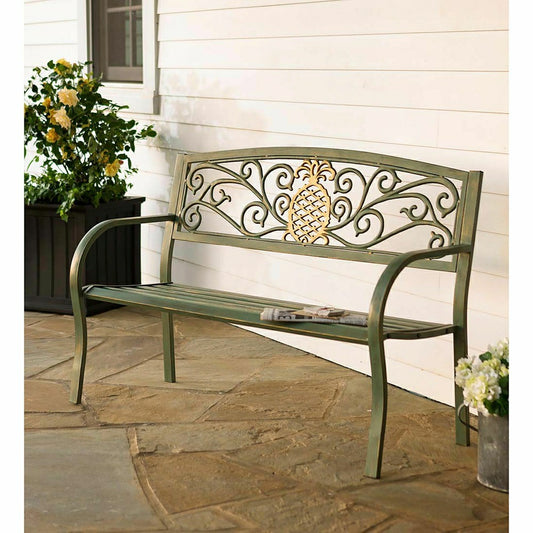 Pineapple Metal Garden Bench - Verdigris | Plow & Hearth
