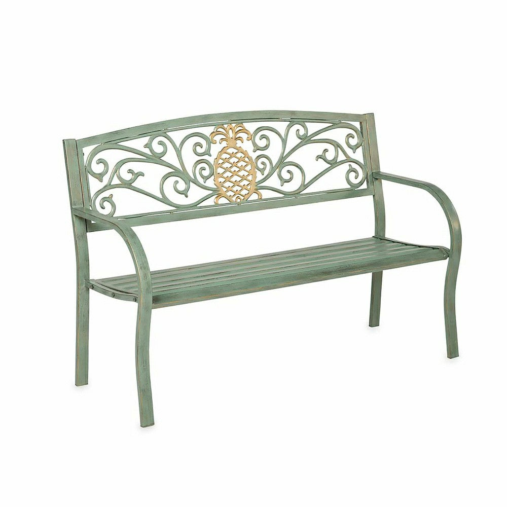 Pineapple Metal Garden Bench - Verdigris | Plow & Hearth