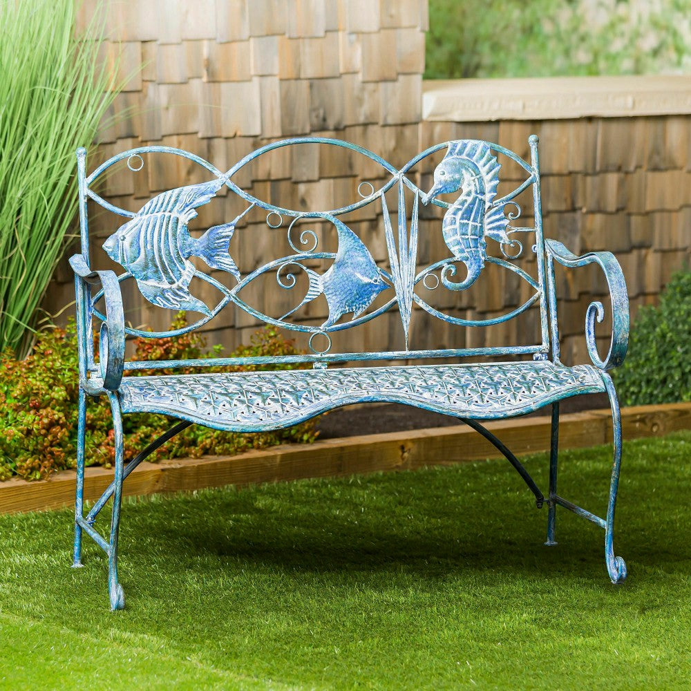 Blue Tropical Fish Metal Bench | Plow & Hearth