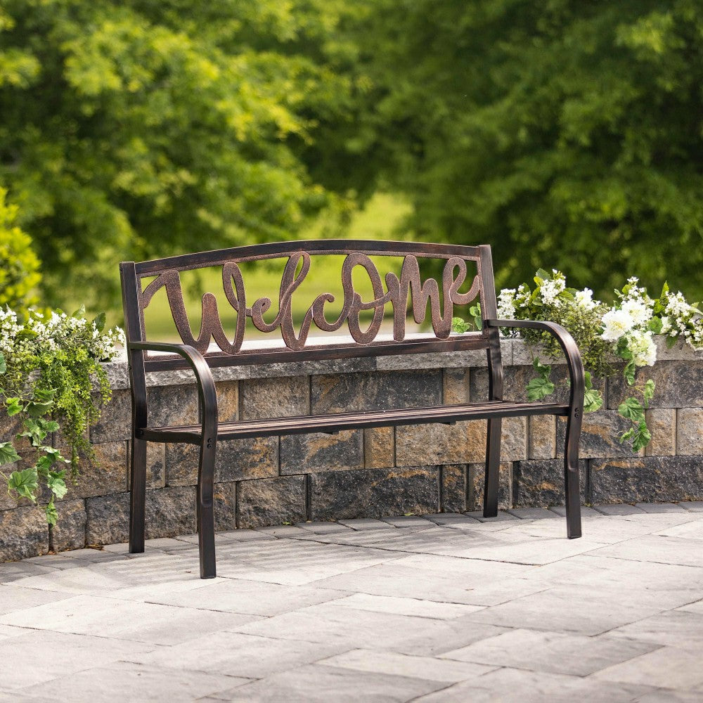 Welcome Metal Garden Bench | Plow & Hearth