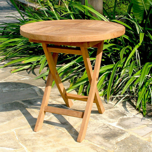 Small Round Teak Folding Side Table | Plow & Hearth