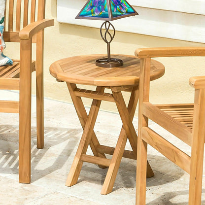 Small Round Teak Folding Side Table | Plow & Hearth