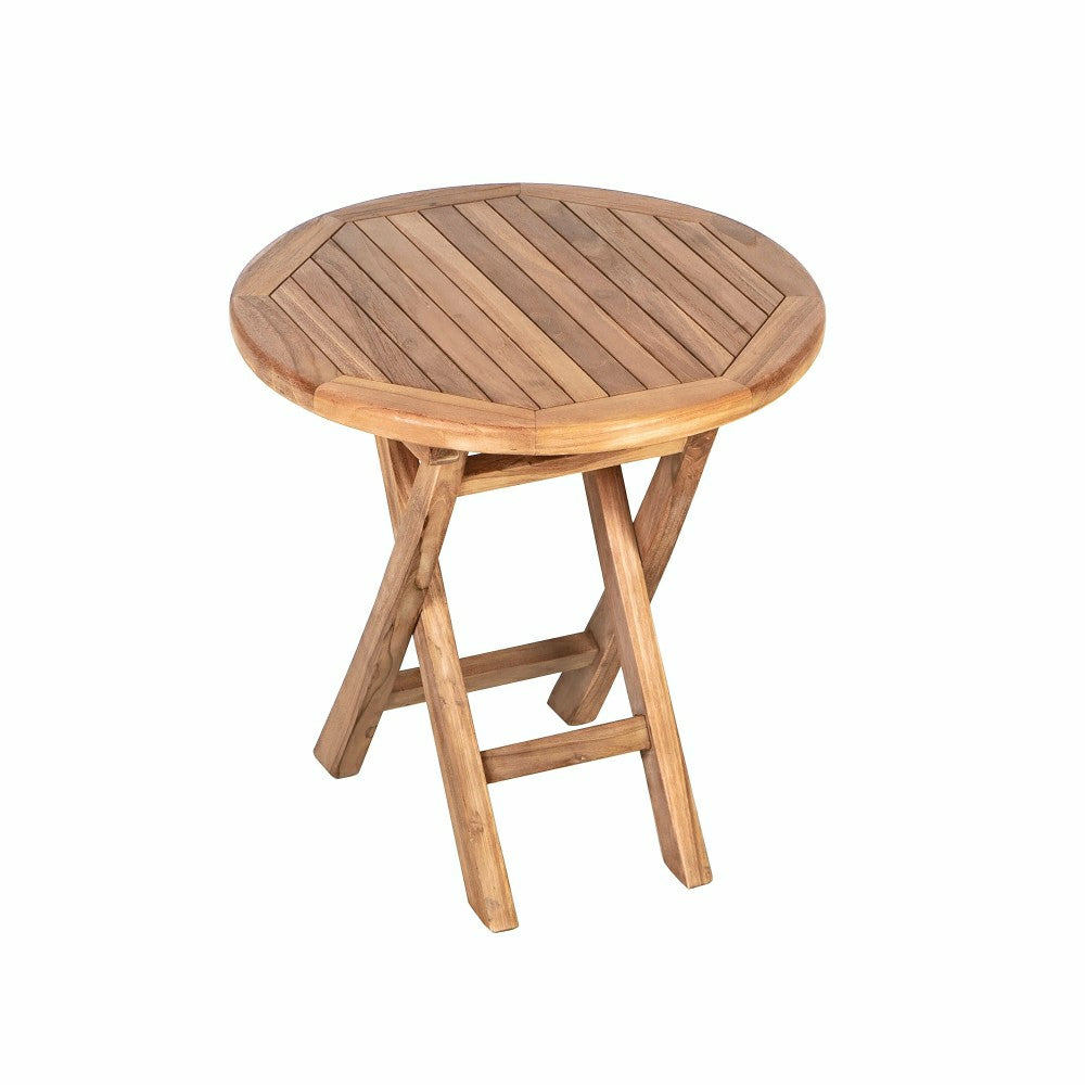 Small Round Teak Folding Side Table | Plow & Hearth