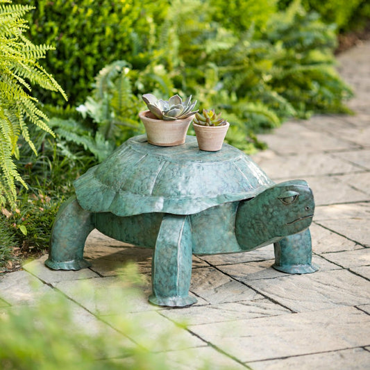 Handmade Colorful Painted Turtle Metal Side Table | Plow & Hearth