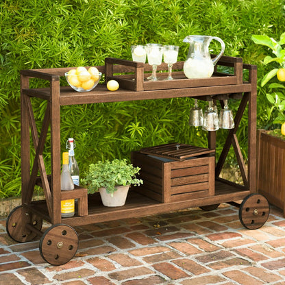 Claremont Eucalyptus Rolling Outdoor Bar Cart | Plow & Hearth