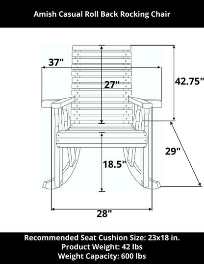 Amish Casual Heavy Duty Roll Back Wooden Outdoor Rocking Chair | Plow & Hearth