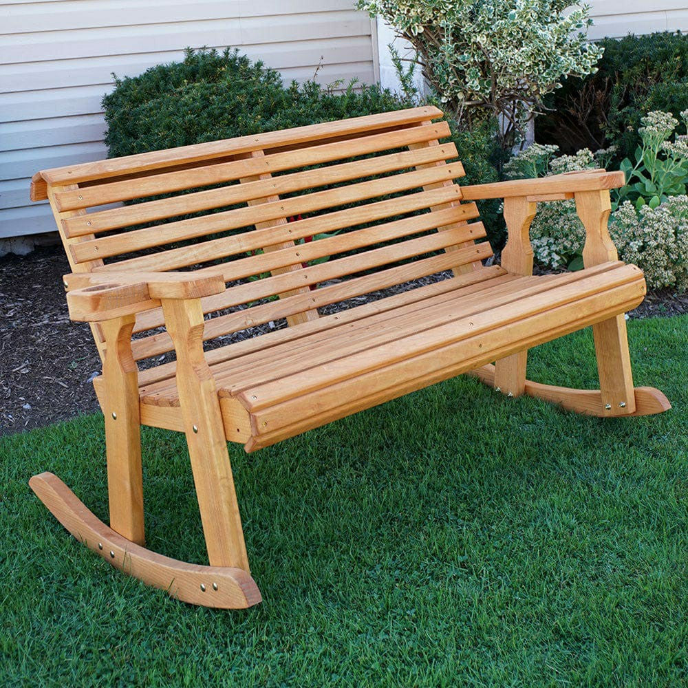Amish Casual Roll Back Wooden Outdoor Double Rocker Bench | Plow & Hearth