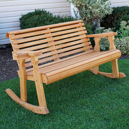 Amish Casual Roll Back Wooden Outdoor Double Rocker Bench | Plow & Hearth