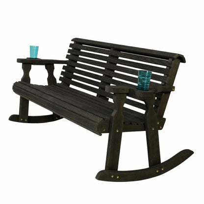 Amish Casual Roll Back Wooden Outdoor Double Rocker Bench | Plow & Hearth