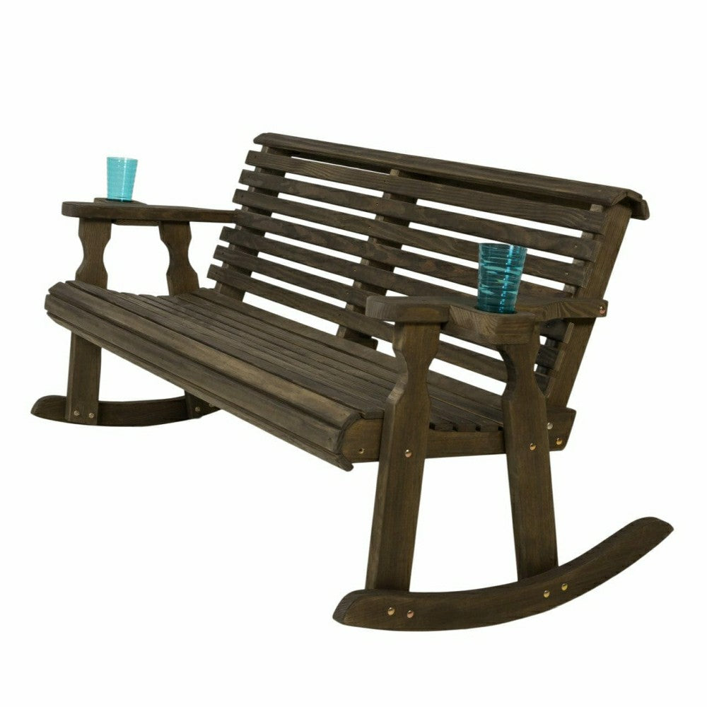 Amish Casual Roll Back Wooden Outdoor Double Rocker Bench | Plow & Hearth
