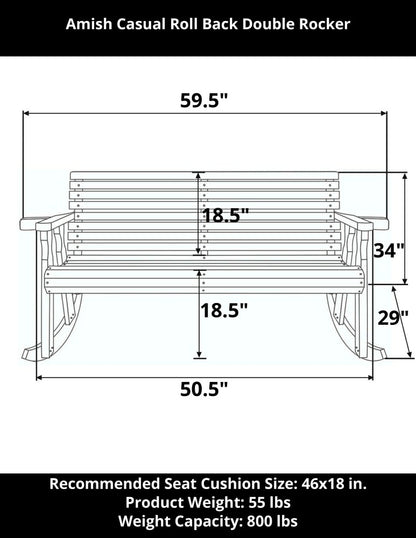 Amish Casual Roll Back Wooden Outdoor Double Rocker Bench | Plow & Hearth