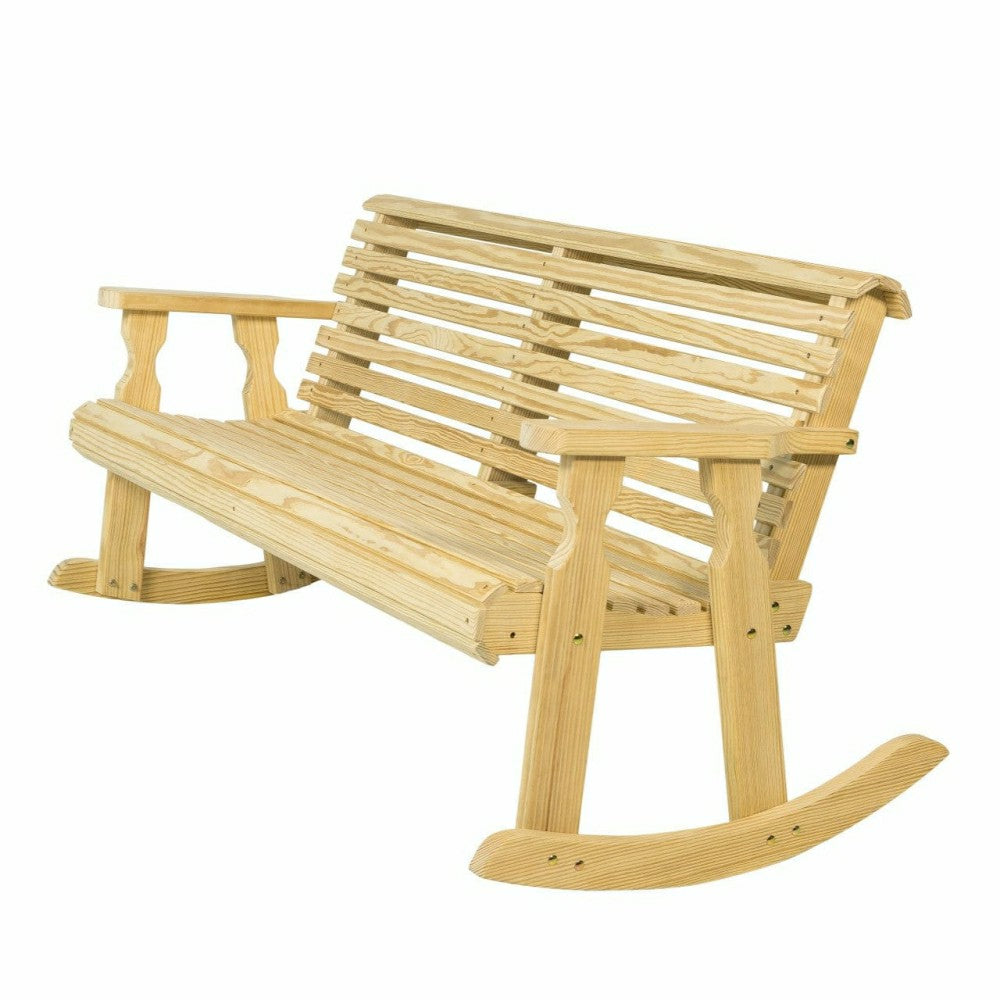 Amish Casual Roll Back Wooden Outdoor Double Rocker Bench | Plow & Hearth