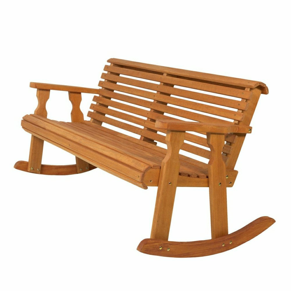 Amish Casual Roll Back Wooden Outdoor Double Rocker Bench | Plow & Hearth