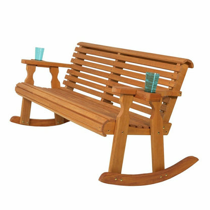 Amish Casual Roll Back Wooden Outdoor Double Rocker Bench | Plow & Hearth