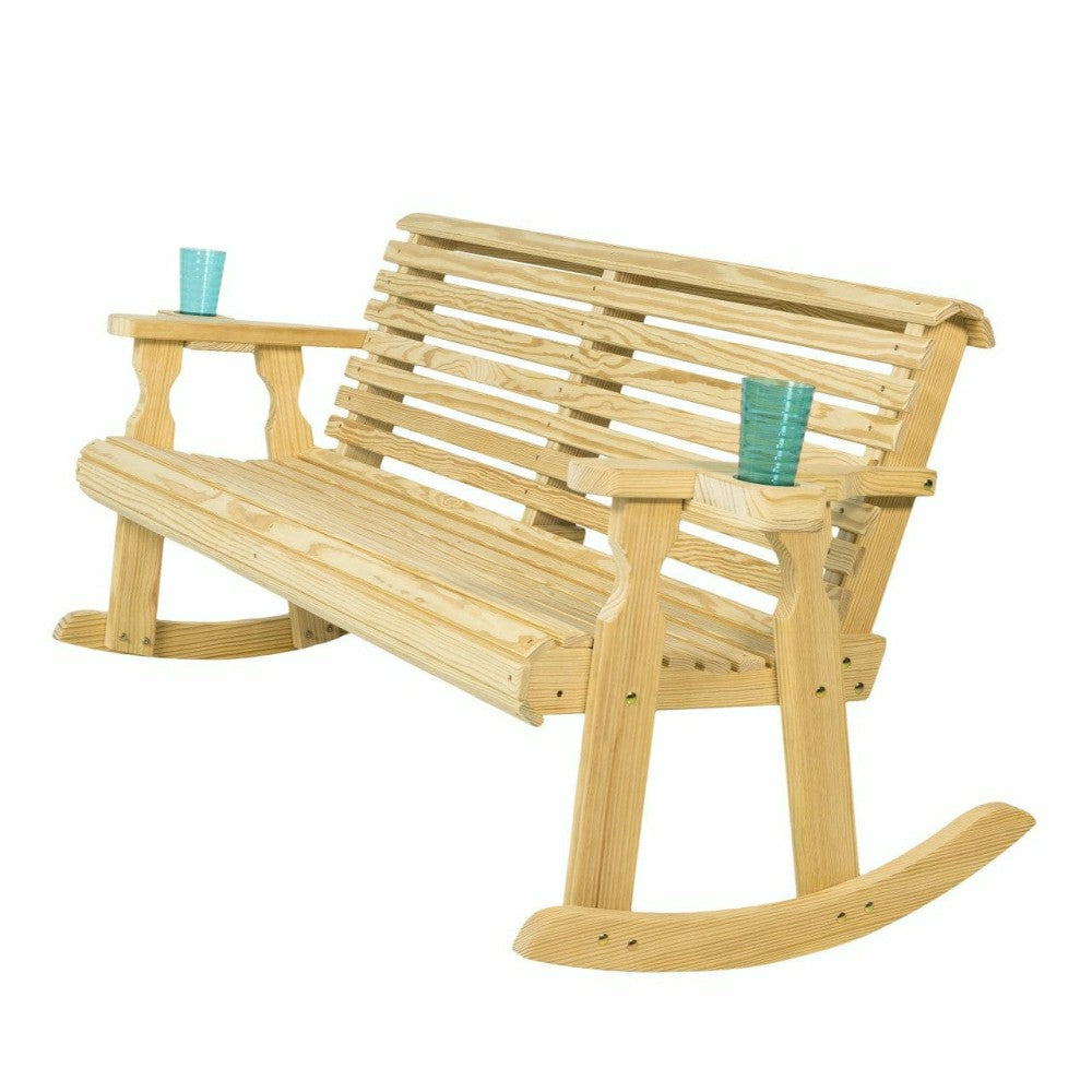 Amish Casual Roll Back Wooden Outdoor Double Rocker Bench | Plow & Hearth