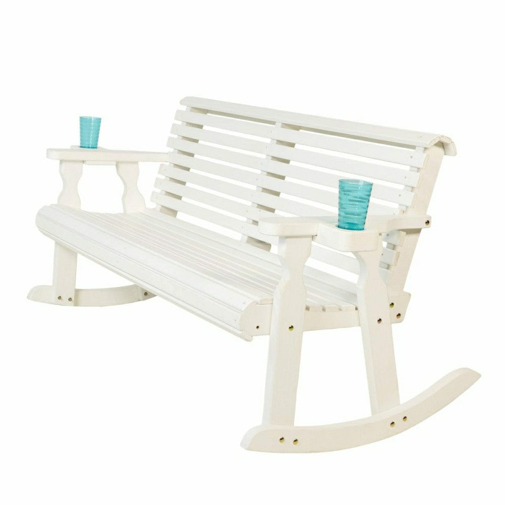 Amish Casual Roll Back Wooden Outdoor Double Rocker Bench | Plow & Hearth