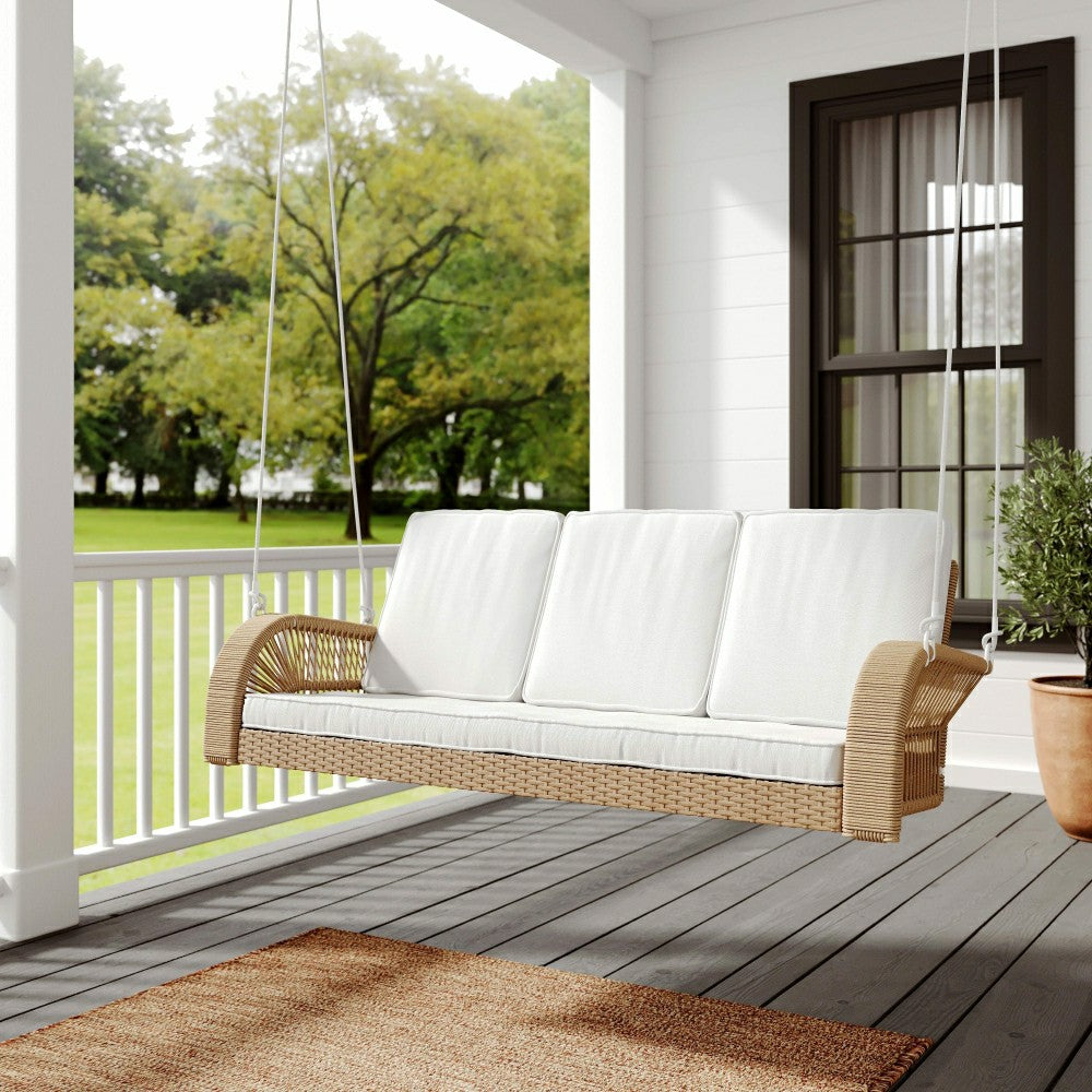 East Green Lucca Wicker Porch Swing with Cushions | Plow & Hearth