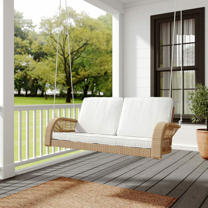 East Green Lucca Wicker Porch Swing with Cushions | Plow & Hearth