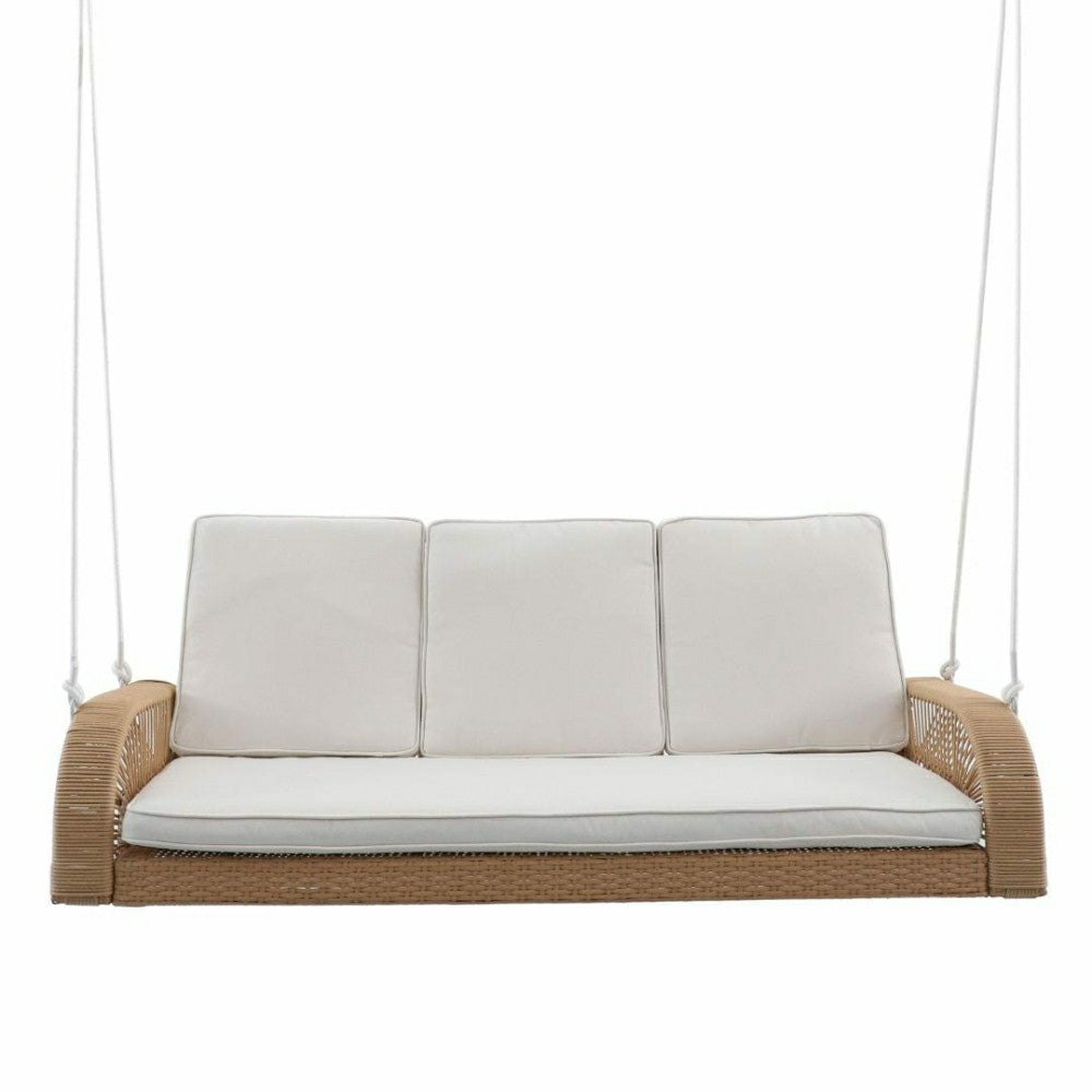 East Green Lucca Wicker Porch Swing with Cushions | Plow & Hearth