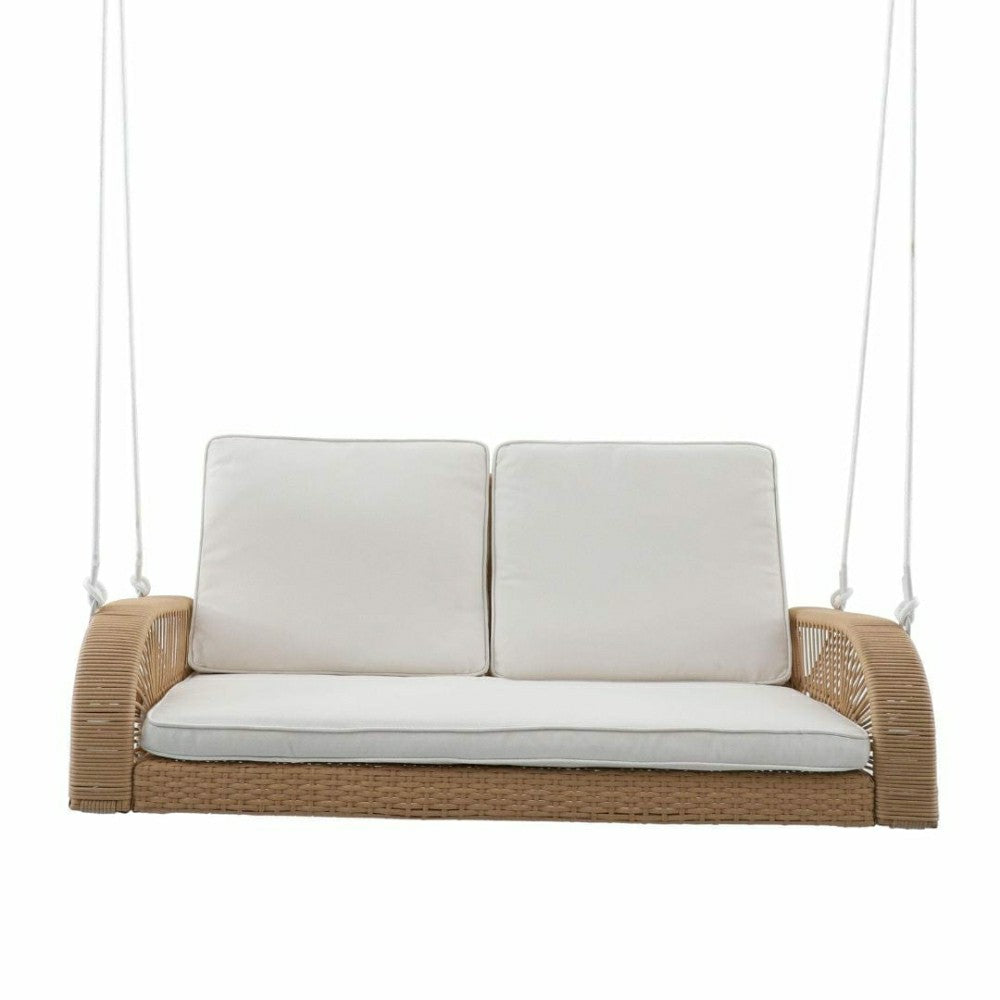 East Green Lucca Wicker Porch Swing with Cushions | Plow & Hearth