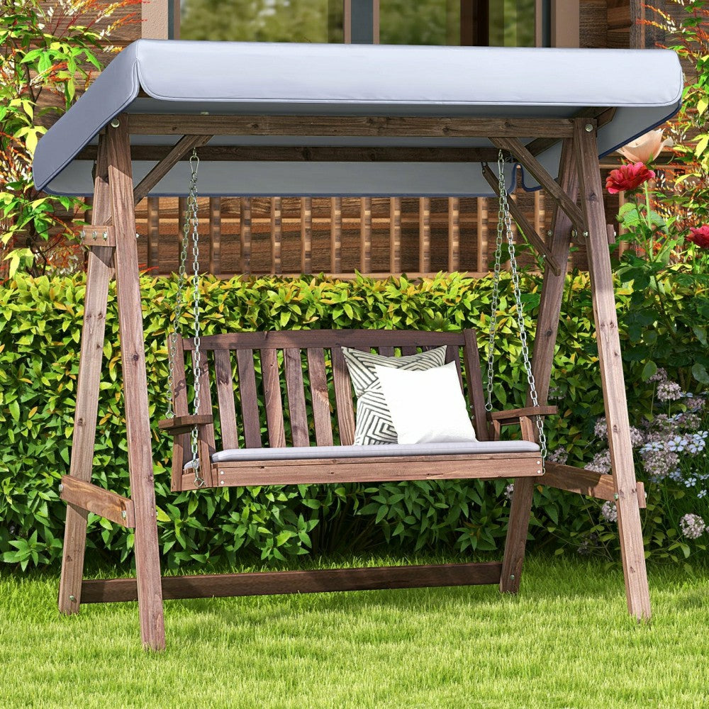 Fir Wood Porch Swing with Stand and Tilt Canopy | Plow & Hearth