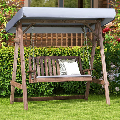 Fir Wood Porch Swing with Stand and Tilt Canopy | Plow & Hearth