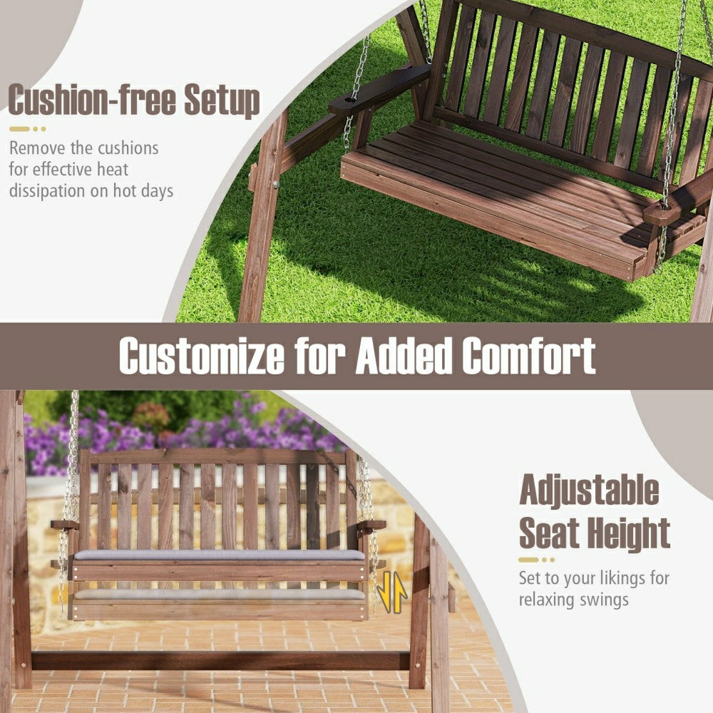 Fir Wood Porch Swing with Stand and Tilt Canopy | Plow & Hearth