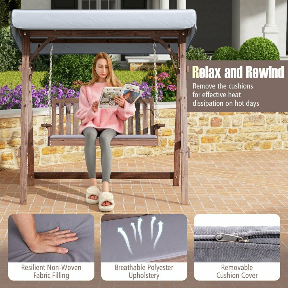Fir Wood Porch Swing with Stand and Tilt Canopy | Plow & Hearth