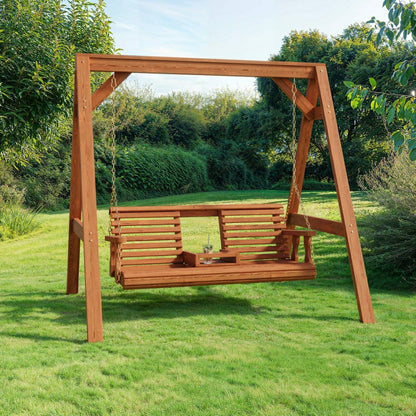 Amish Casual Console Porch Swing with A-Frame Stand | Plow & Hearth