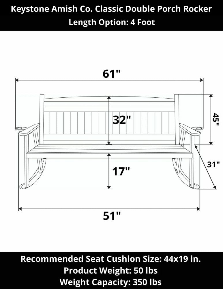 Keystone Amish Co. Classic Double Porch Rocker | Plow & Hearth