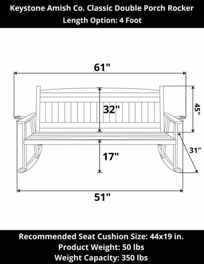 Keystone Amish Co. Classic Double Porch Rocker | Plow & Hearth