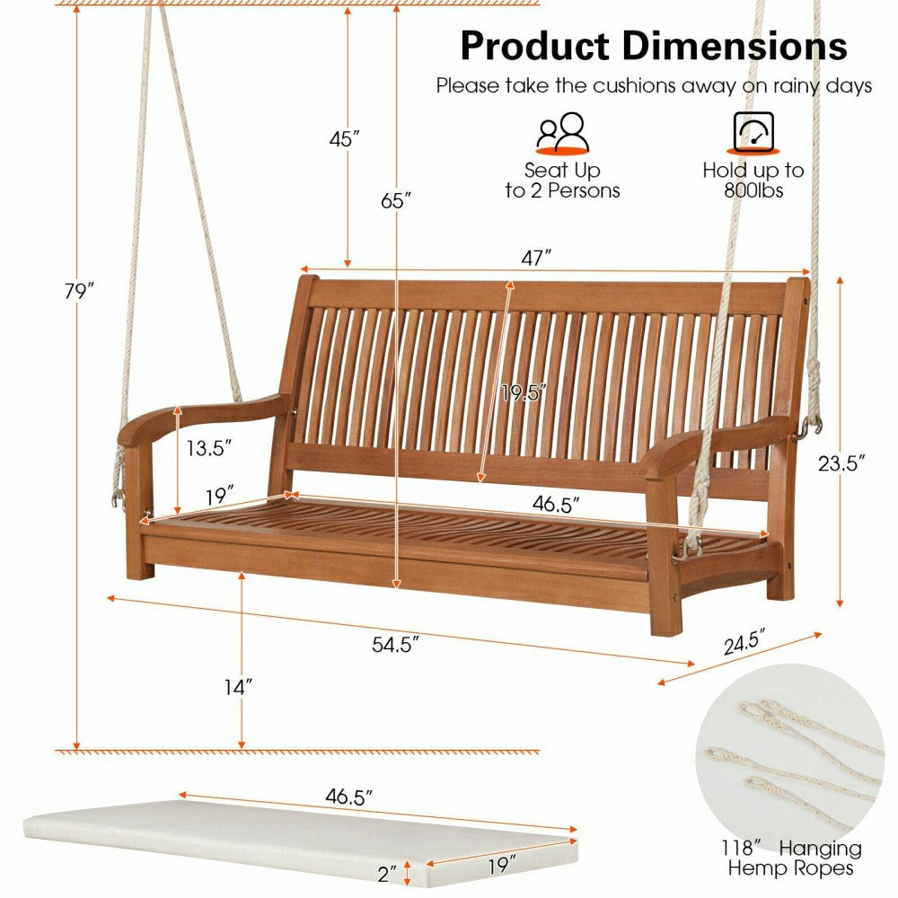 Wood Porch Swing Bench with Cushion | Plow & Hearth
