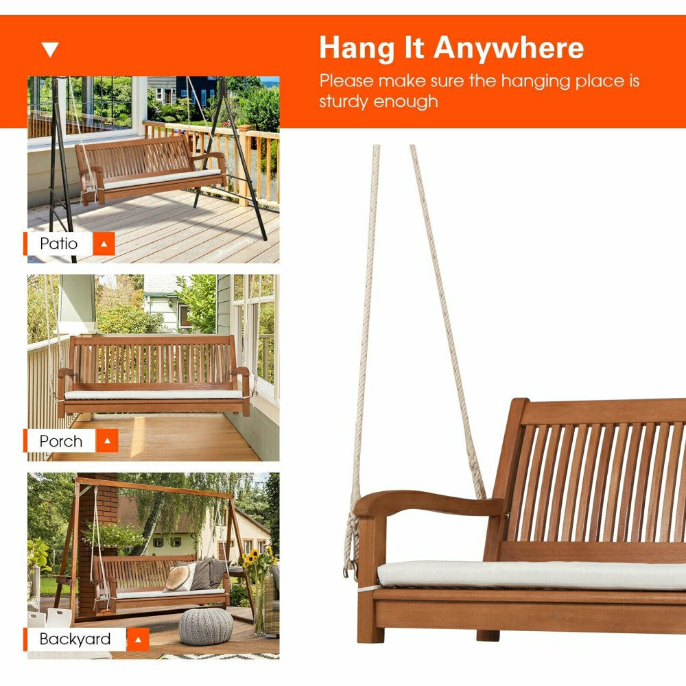 Wood Porch Swing Bench with Cushion | Plow & Hearth