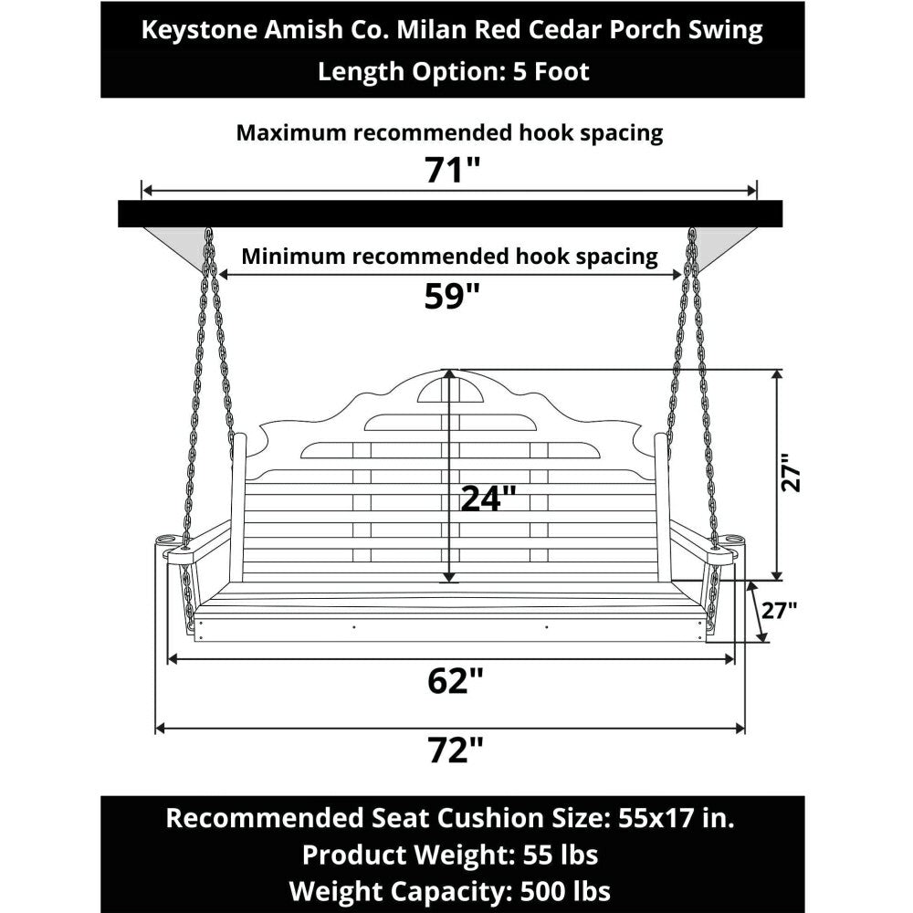 Keystone Amish Co. 5 Foot Milan Red Cedar Porch Swing without Cupholde | Plow & Hearth