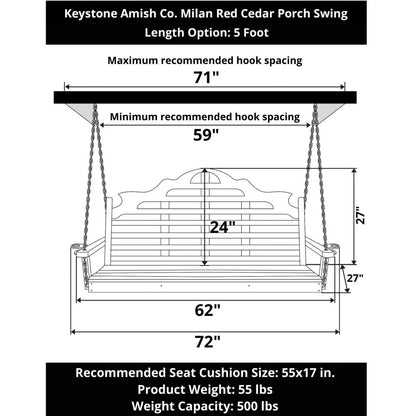 Keystone Amish Co. 5 Foot Milan Red Cedar Porch Swing without Cupholde | Plow & Hearth