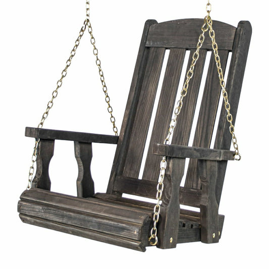Heavy Duty Outdoor Wood Swing Chair - Black Clearcoat | Plow & Hearth