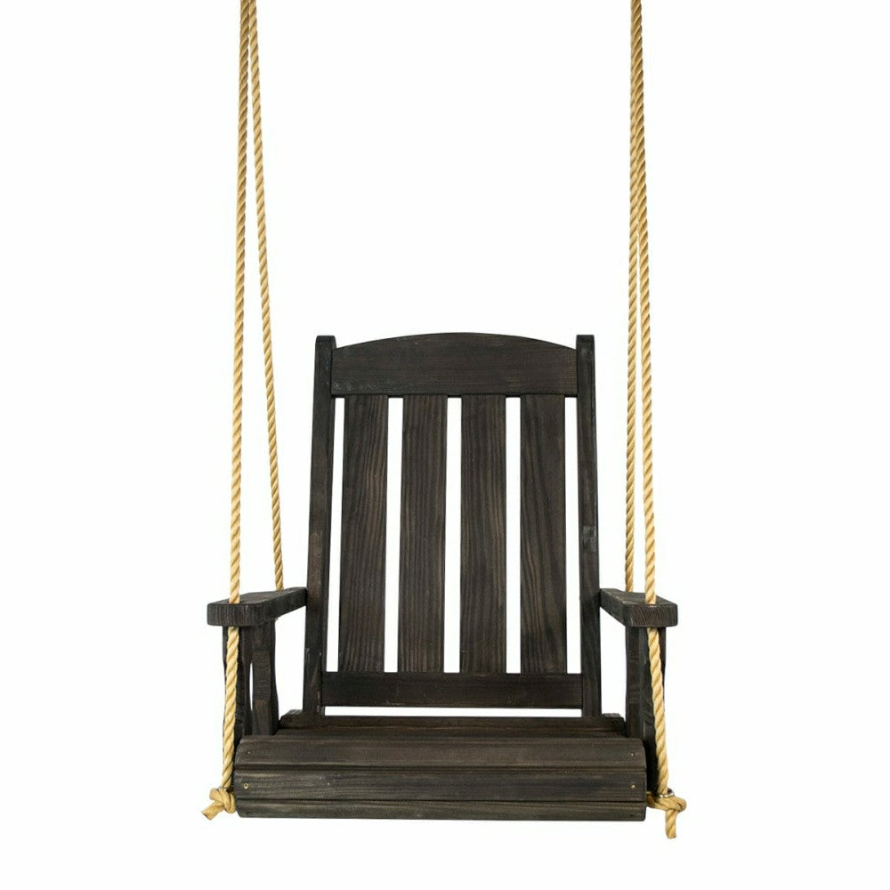 Heavy Duty Outdoor Wood Swing Chair - Black Clearcoat | Plow & Hearth